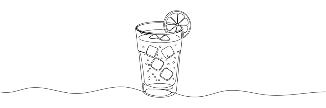 recommend clip art: Glass of lemonade with ice, drink with drinking straw. Continuous one line drawing. Vector illustration