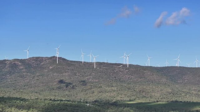 Aerial footage of Mt Emerald Wind Farm Queensland Australia