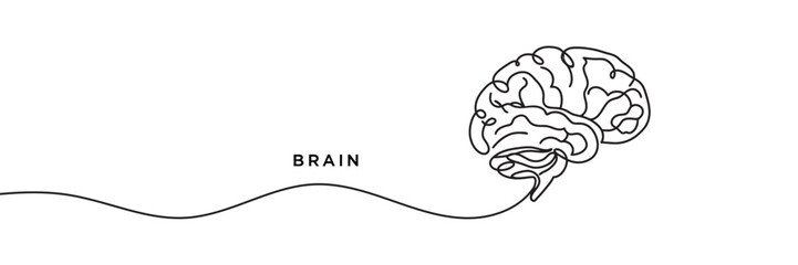 Continuous one line drawing of human brain line art vector illustration.