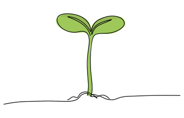 Single continuous line art sprout growth isolated on white background. Vector illustration