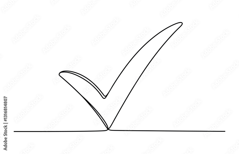 Poster continuous line drawing check mark icon. single line confirmation icon. vector illustration