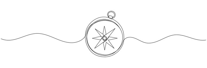 Single one line drawing compass for locating direction. Shipment and logistic concept. Continuous line draw design graphic vector illustration.