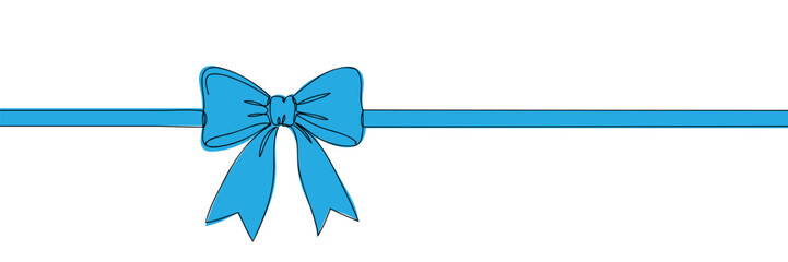 Gift bow line art style vector illustration. One line drawing. One line minimal tie hand drawn