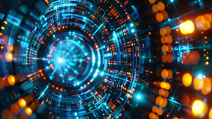 Obraz premium Futuristic Circular Technology Tunnel , abstract circle tech background