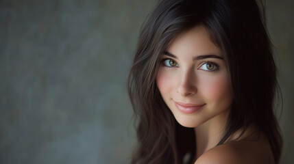 Graceful woman exuding elegance and poise in soft light.
