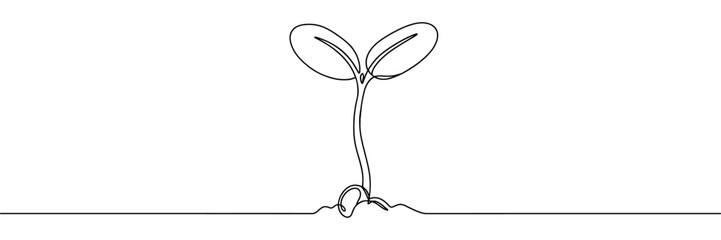 Single continuous line art sprout growth isolated on white background. Vector illustration