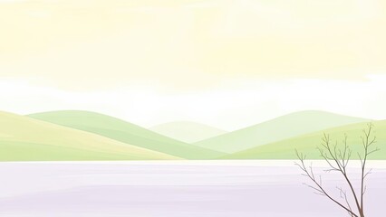Obraz premium Serene Landscape Pastel Hills Calm Lake Bare Tree