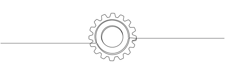 Single line drawing with one gear. One continuous line illustration of gear wheel.