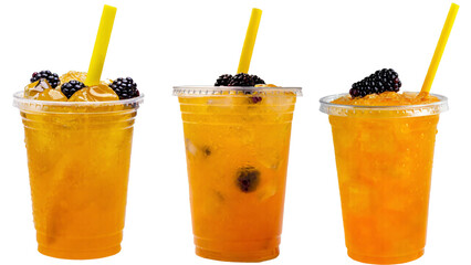 Refreshing Orange Iced Tea with Blackberries and with white background– Perfect Summer Beverage