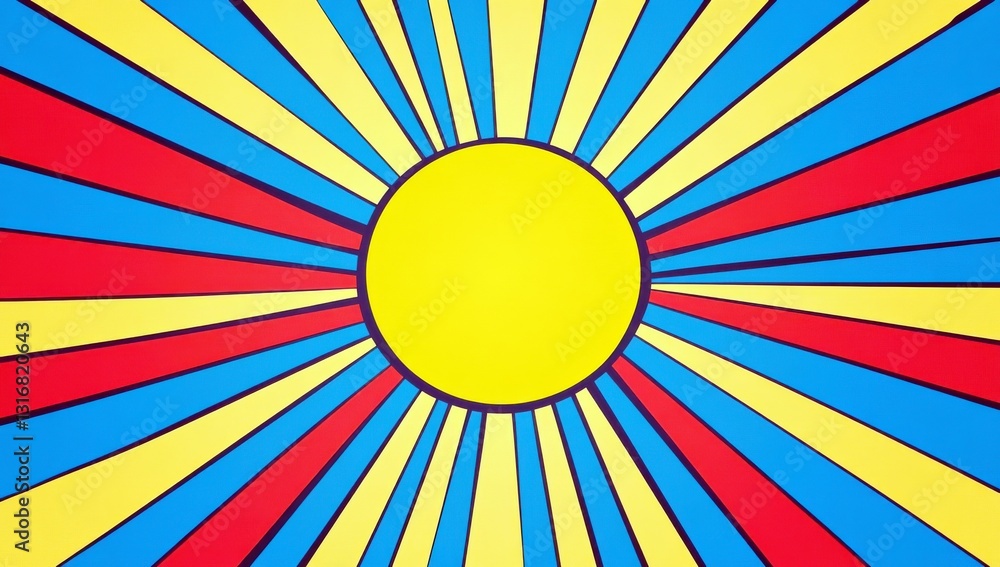 Poster vibrant circular design with bold color rays radiating from center