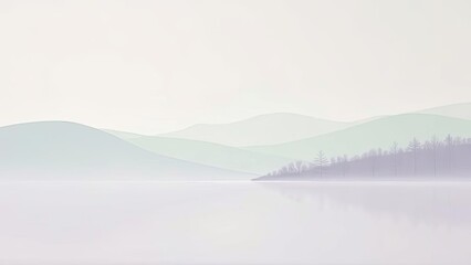Obraz premium Serene Misty Mountain Lake Landscape Calm Nature Scene