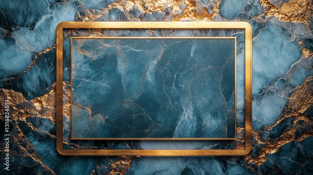 Poster rich blue marble features intricate patterns and golden highlights, making it an exquisite backdrop 