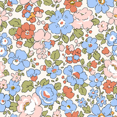 Liberty vector seamless pattern. Millefleurs Elegant hand drawn floral pattern with small flowers © zenina