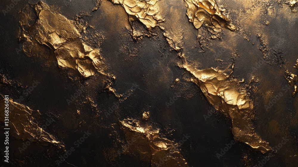Poster a mesmerizing abstract composition featuring rich golden textures interspersed with deep black surfa