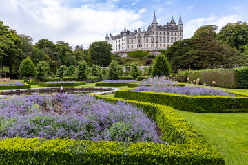 Dunrobin Castle, fairy-tale gem overlooking North Sea, offers breathtaking gardens, exquisite summer blooms. A masterpiece of elegance, lush landscapes meet historic charm, unfold on manicured lawns