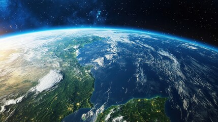 Fototapeta premium Stunning View of Earth from Space with Blue Oceans and Green Land