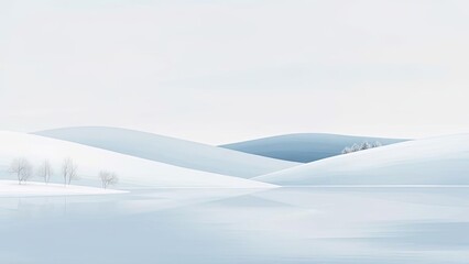 Obraz premium Serene Winter Landscape Snow Covered Hills Frozen Lake Minimalist Nature Scene