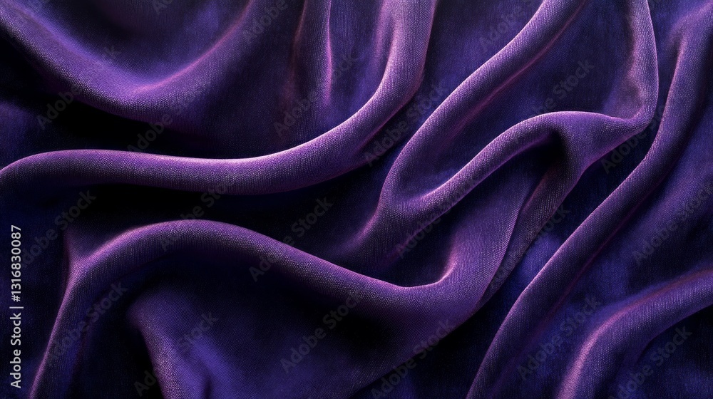 Poster luxurious deep purple fabric cascades elegantly, revealing its smooth texture and rich color. the so