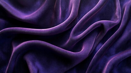 Obraz premium Luxurious deep purple fabric cascades elegantly, revealing its smooth texture and rich color. The soft waves reflect light, creating a mesmerizing visual of depth and warmth