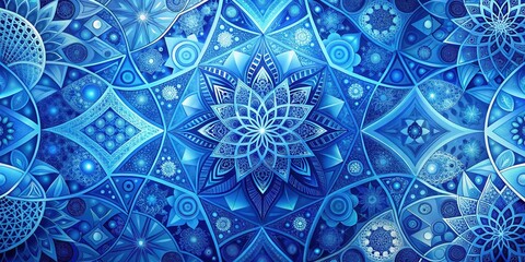 Intricate Blue Mandala Design Featuring Geometric Patterns and Floral Motifs in a Seamless Repeating Texture