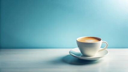 Aromatic Cappuccino in a White Cup on a Light Blue Table