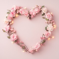 Romantic heart shaped floral arrangement indoor setting decorative art soft lighting close-up love concept