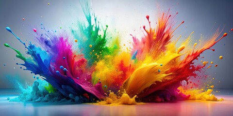 A vibrant explosion of multicolored paint showcasing a dynamic and energetic burst of color, perfect for creative projects requiring a bold and visually striking image.