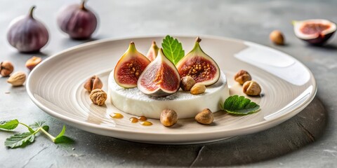 Elegant Creamy Dessert with Figs and Nuts on a Plate