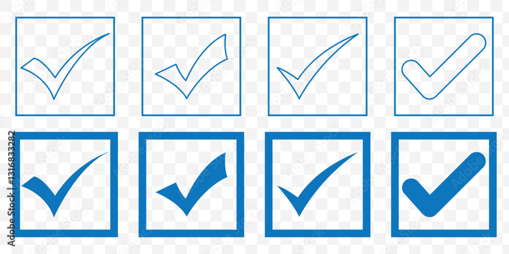 Poster check mark icon vector set. check box icon with right or yes checkmark icons. tick box, checkbox sym