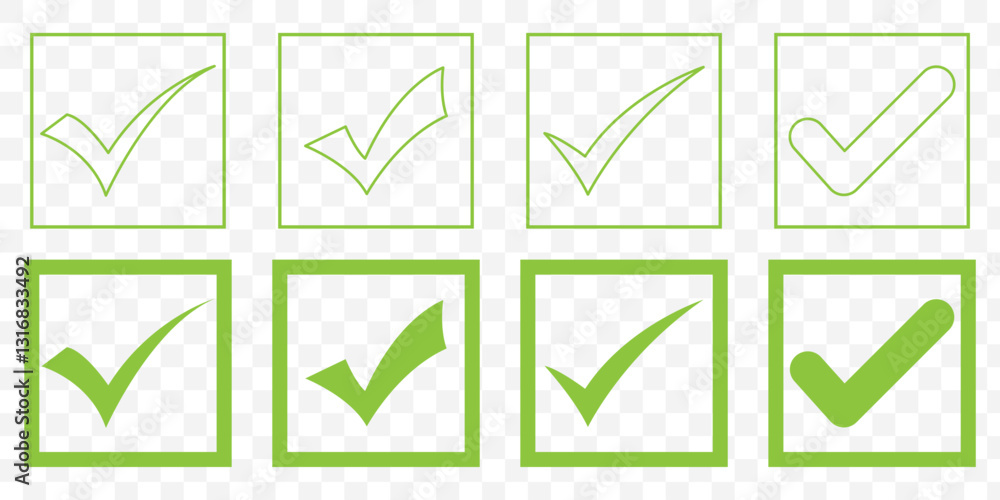 Poster check mark icon vector set. check box icon with right or yes checkmark icons. tick box, checkbox sym