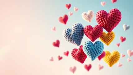 Knitted Hearts Floating Love Romance Valentine s Day Background