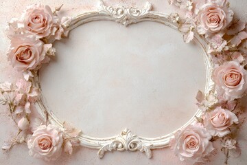 Elegant floral frame displaying pastel pink roses artistic setting decorative style soft natural light design concept