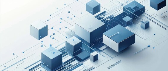 Obraz premium Abstract 3D digital cubes and lines network.