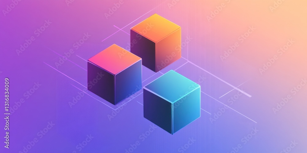 Poster abstract 3d colorful cubes on gradient background.