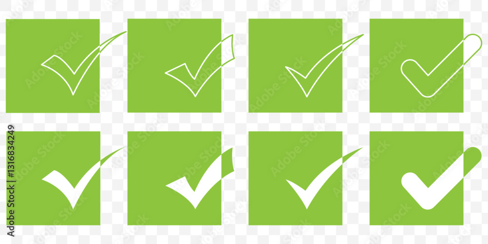 Poster check mark icon set. check box icon with correct, accept checkmark icons green tick box, check list 