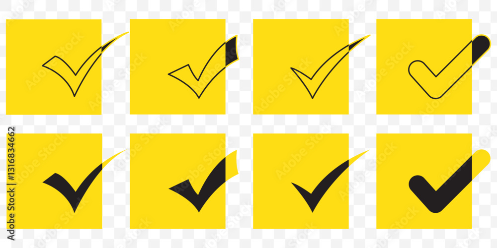 Poster check mark icon set. check box icon with correct, accept checkmark icons green tick box, check list 