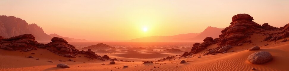 Fototapeta premium Desert sunset with sand dunes and rocks isolated on white background, sunset, landscape, sandy