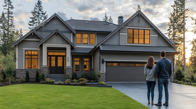 Family standing in front of their insured house with a sense of security and confidence