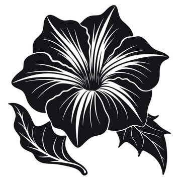 black flower blossom leaves simple design clip art preview