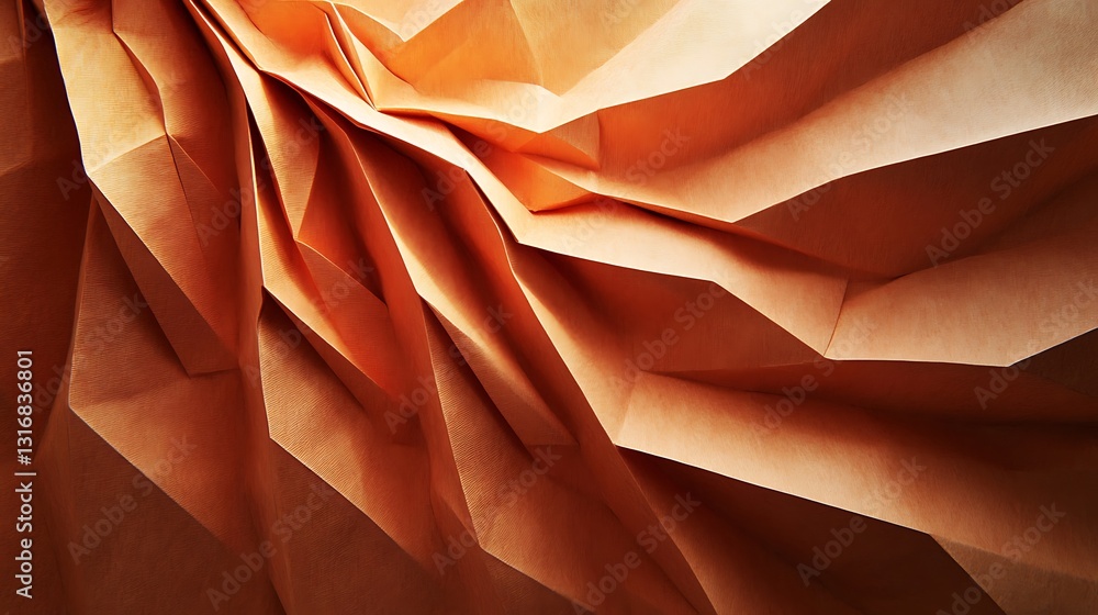 Aufkleber abstract orange paper texture with folds and creases, creating a dynamic, geometric pattern.