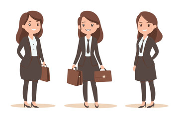 Obraz premium set of Business woman holding a briefcase, smiling, Flat style cartoon vector illustration