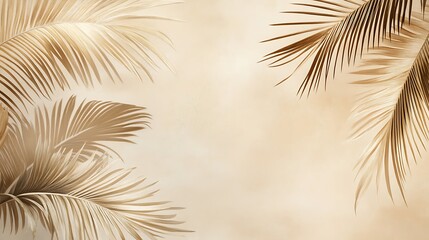 Fototapeta premium Beige palm leaves on blurred background.