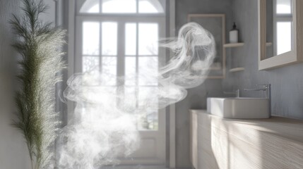 A digital rendering of airflow circulation in a well-ventilated bathroom.