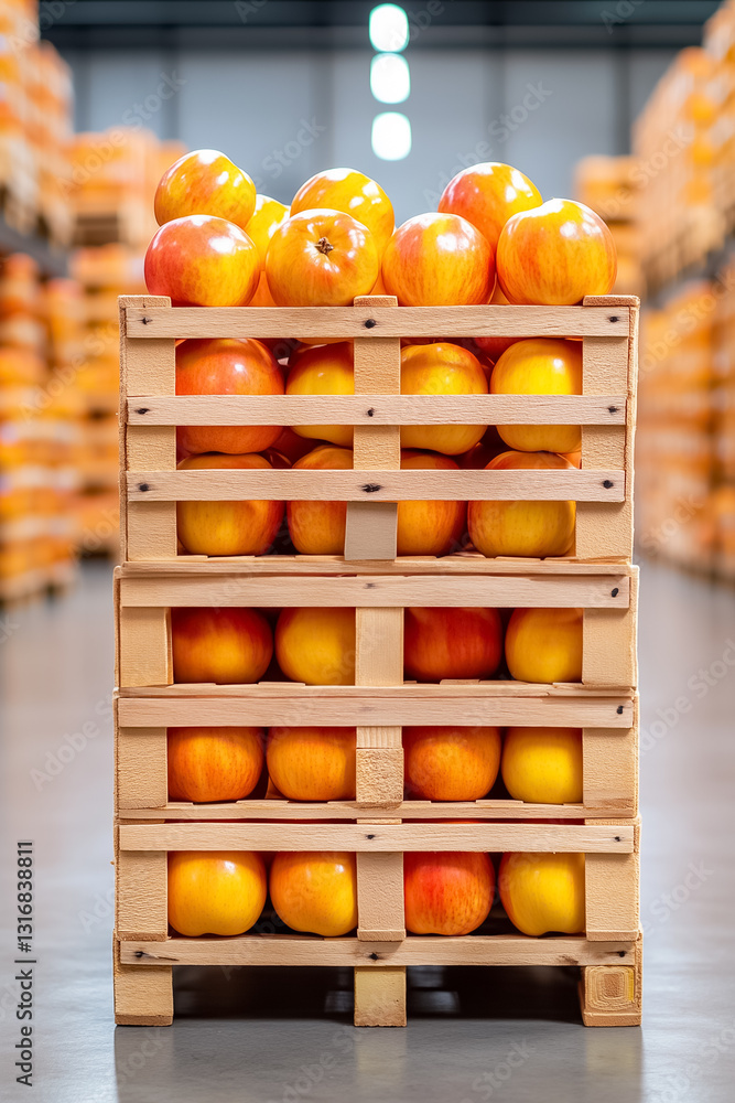 Aufkleber bright, shiny apples are carefully stacked in wooden crates, creating a visually appealing arrangeme