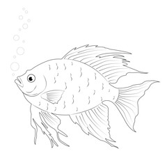 Coloring book for kids,colorful fish vector illustration.Fish with bubbles.Line art