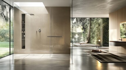 Obraz premium A glass divider elegantly separating a shower area from the dry zone.