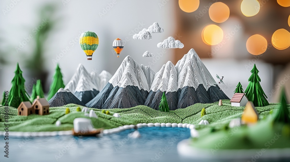 Poster a three dimensional world map with topographical features and mountain ranges, highlighting geograph