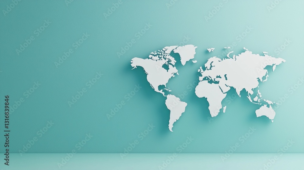 Poster a clean and minimalist world map in vector format, featuring crisp white continents against a vibran