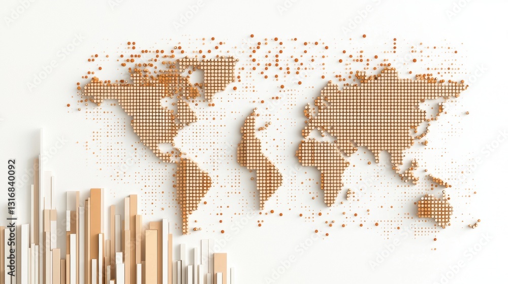 Poster a world map with major cities marked by dots of varying sizes, visually representing population dens