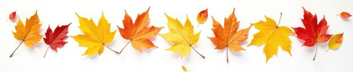 Fototapeta premium Freshly fallen leaves scattered across a plain white surface, colors, leaves